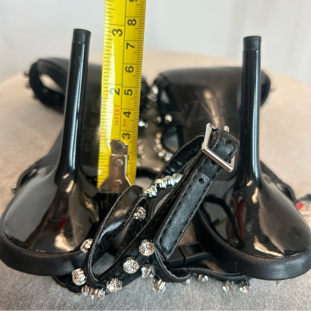 Zara black strappy crystal rhinestone studded embellished sandal high heel Sz 6 - Picture 8 of 12